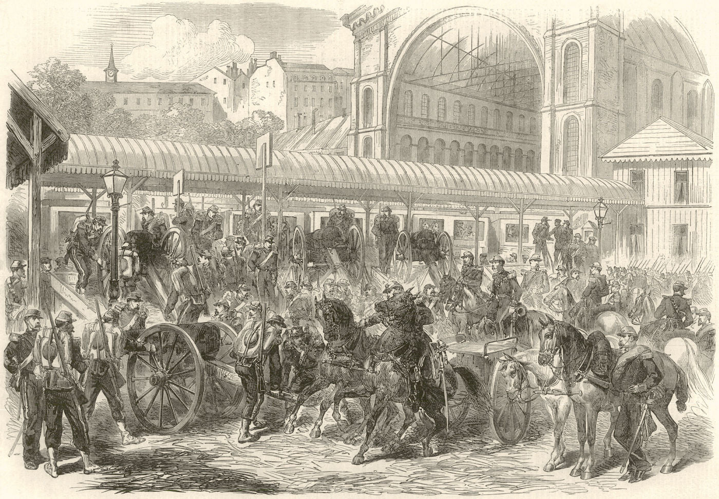 Franco-Prussian War Mitrailleuse battery sent from Paris Strasbourg railway 1870